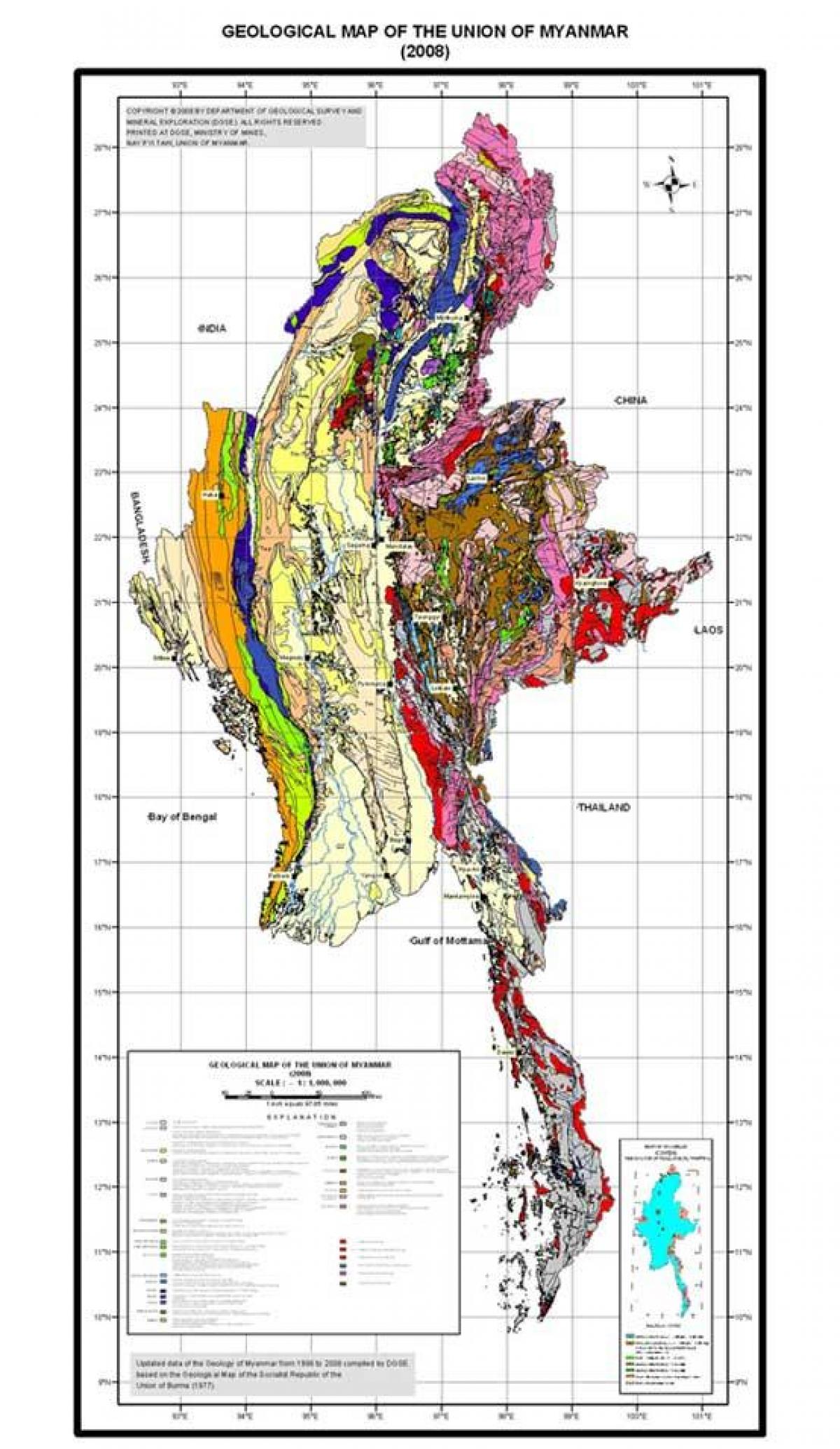 Karta över geologiska Myanmar 2008