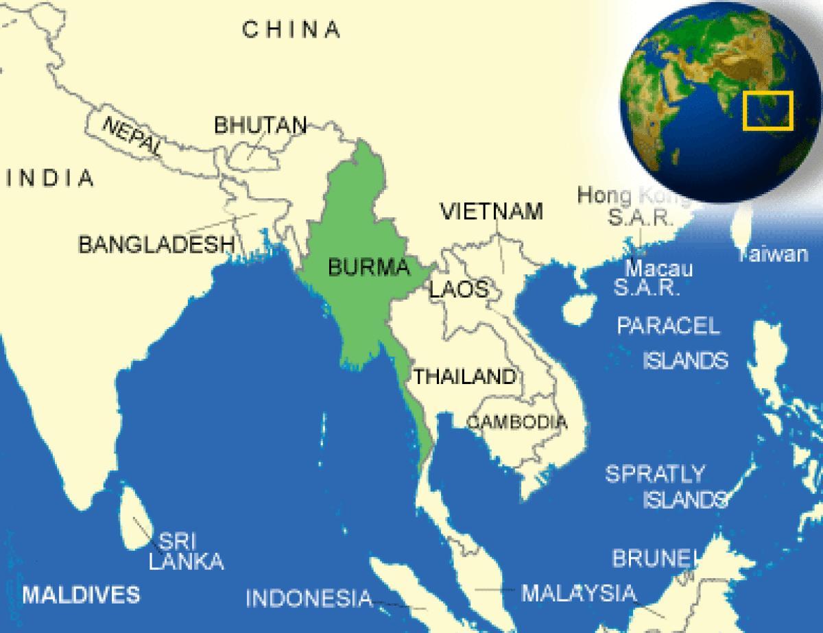 Burma, eller Myanmar karta