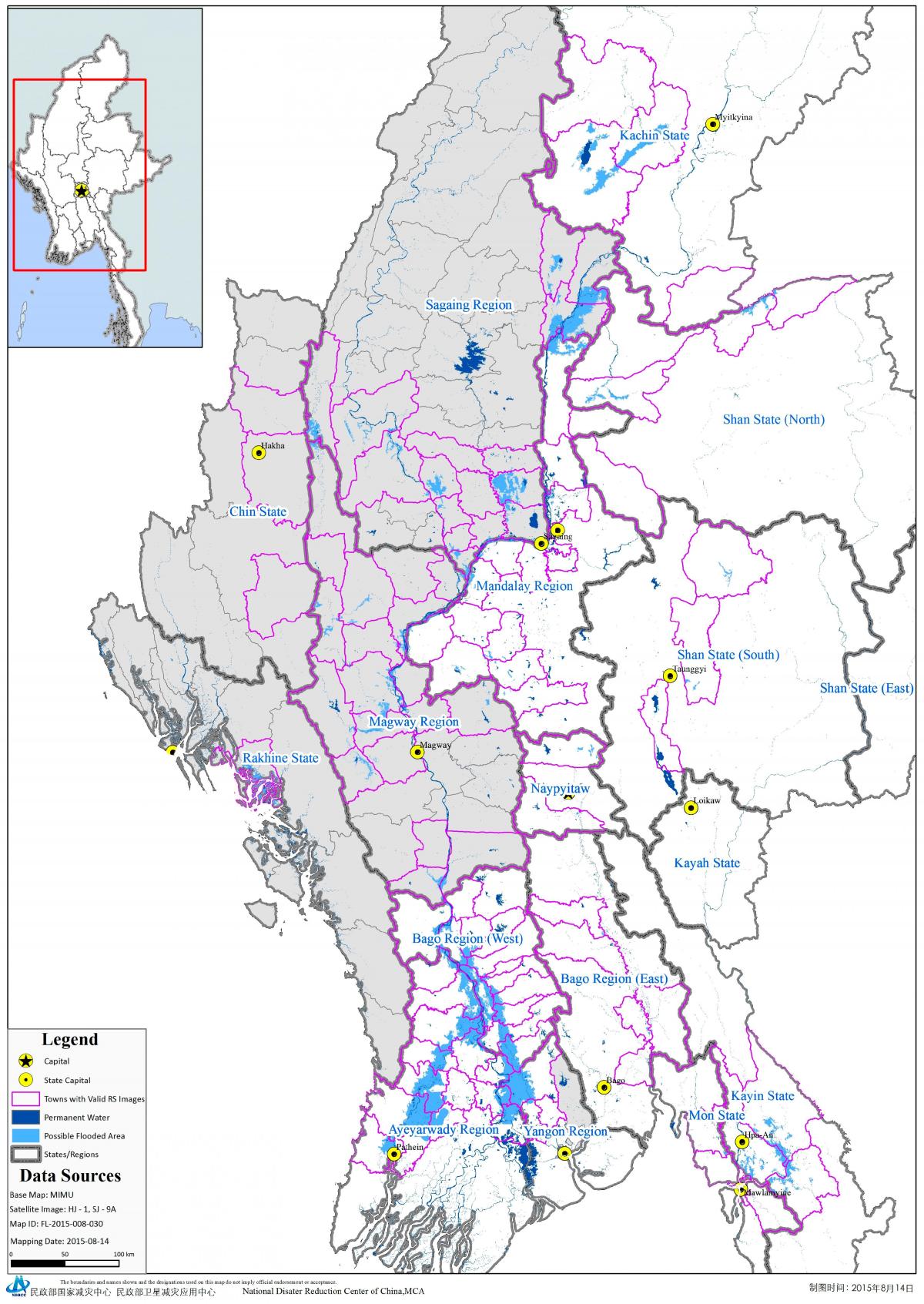 Karta över mimu Myanmar