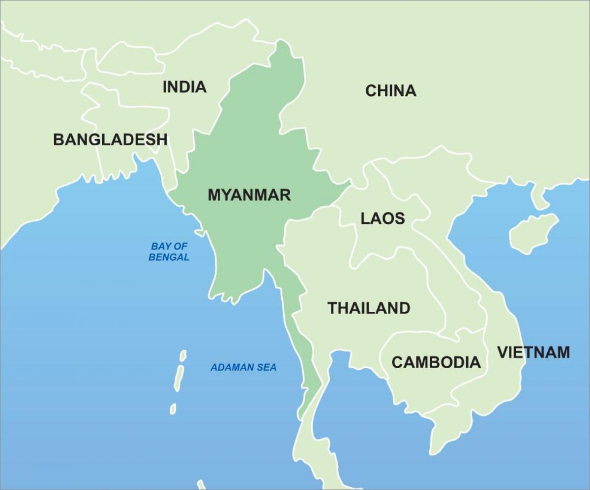 Myanmar på kartan över asien