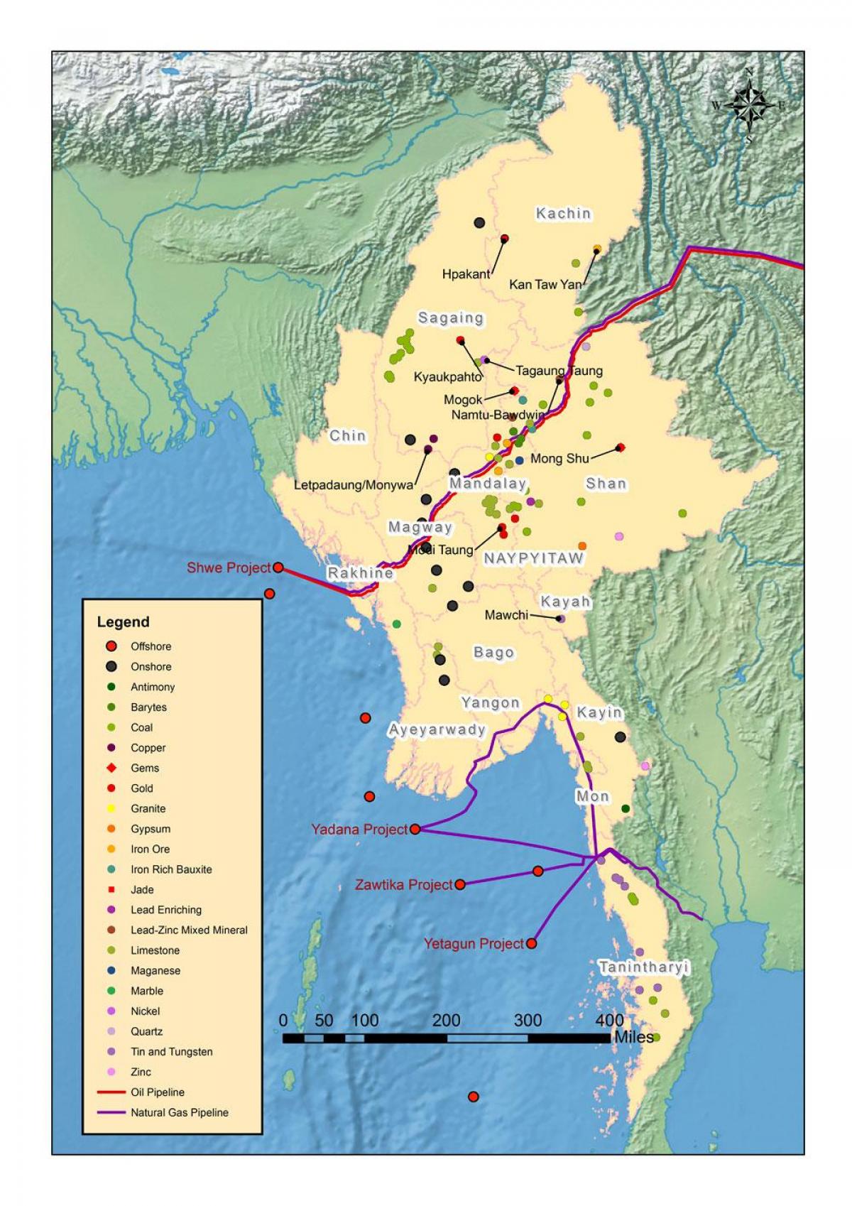 Karta över Myanmar naturresurser